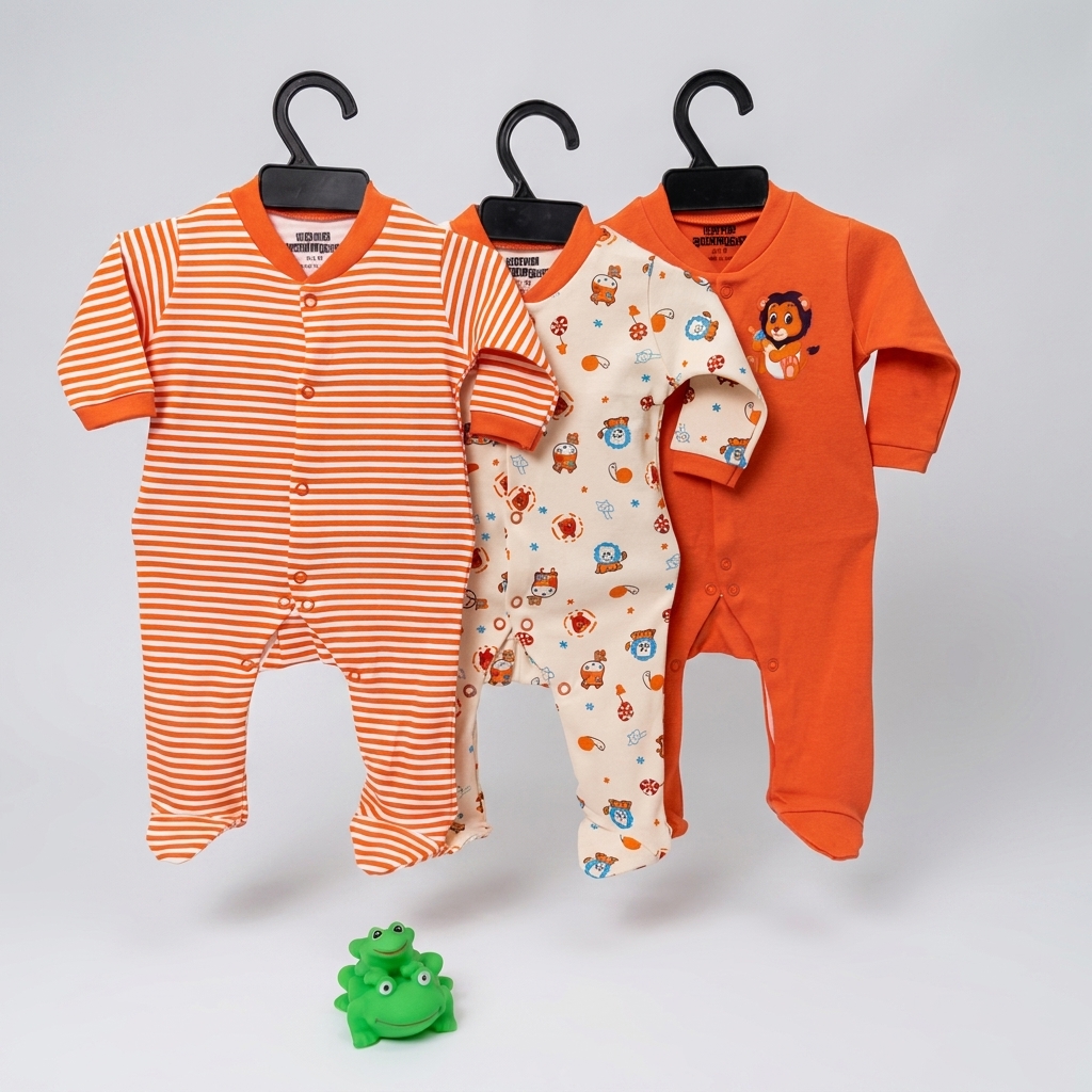 Orange Lion Print Romper 3-Pack